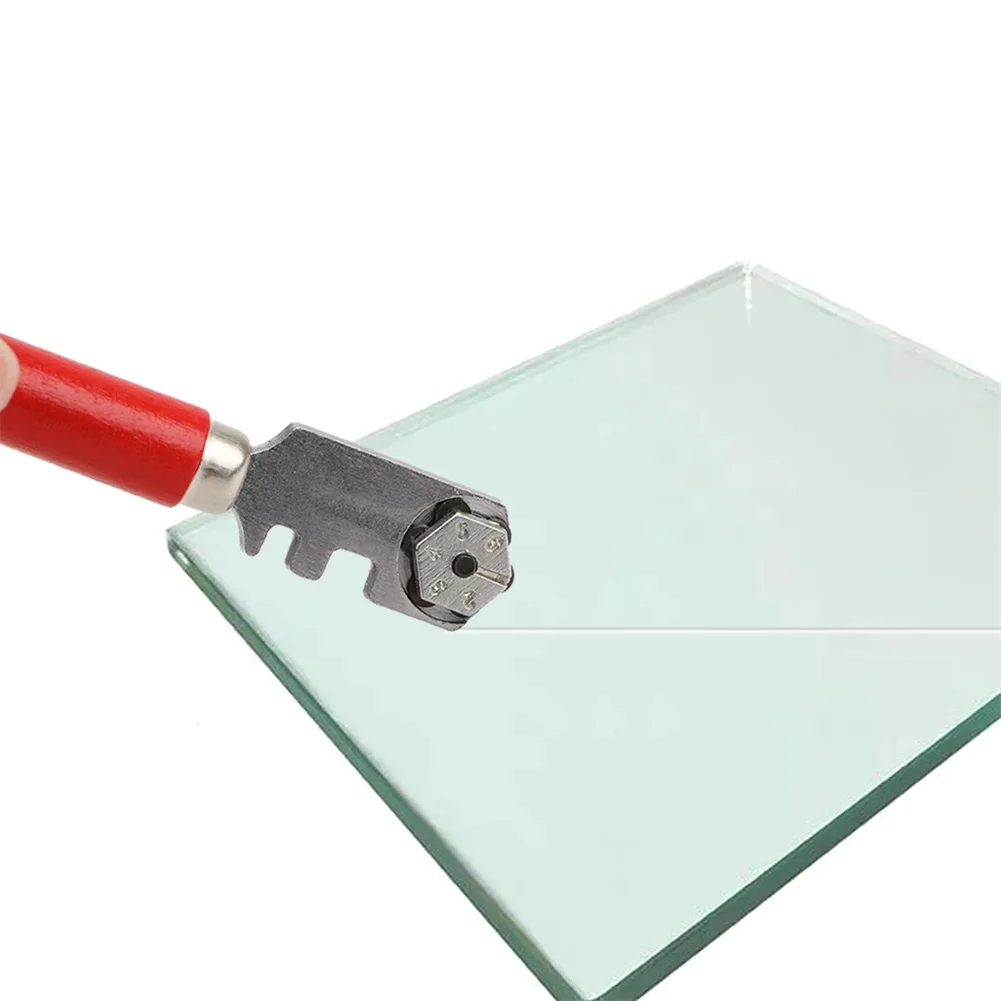 Cortador de vidrio con diseño de 6 ruedas, cortador de vidrio, fácil de operar para el hogar, mango de trabajo de corte, Material de madera, 1 pieza