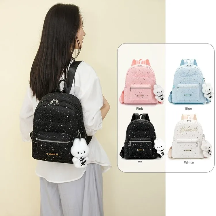 Large Capacity Embroidered Star Girls Backpack for School Commuting Versatile Double Shoulder Bag Nylon Material Waterproof