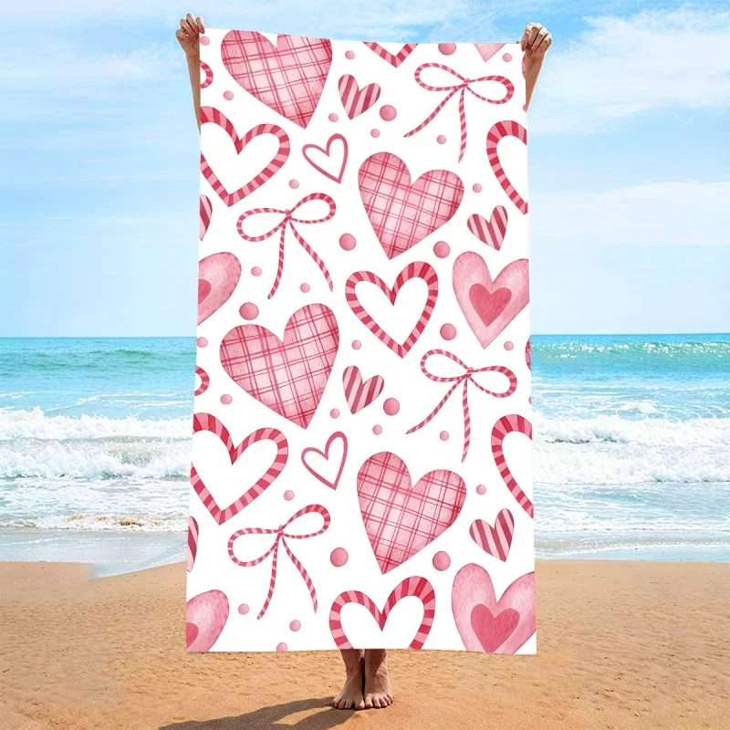 Newest Beach Towel Red Love Rose Cupcake Ring Doodle All Over Print Valentines Quick Dry Beach Towel Romantic Bath Towel