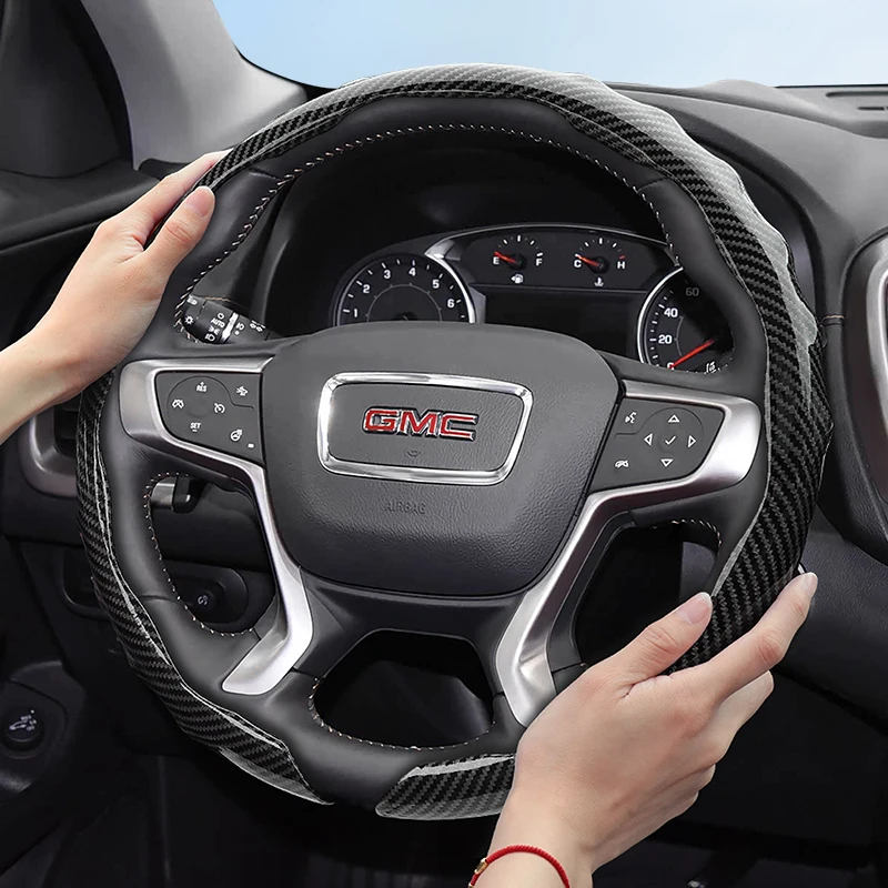 Funda de Volante con Textura de Fibra para Gmc, Diseño Deportivo Ondulado con Cierre a Presión, Carcasa Protectora para Sierra 1500 Hd Ev Yukon Terrain Acadia Canyon Savana Hummer Ev, Accesorios para Auto