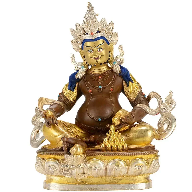 21cm High grade gilding Buddha statue temple effective Tibetan Nepal God of wealth Yellow Jambhala Mammon Buddha