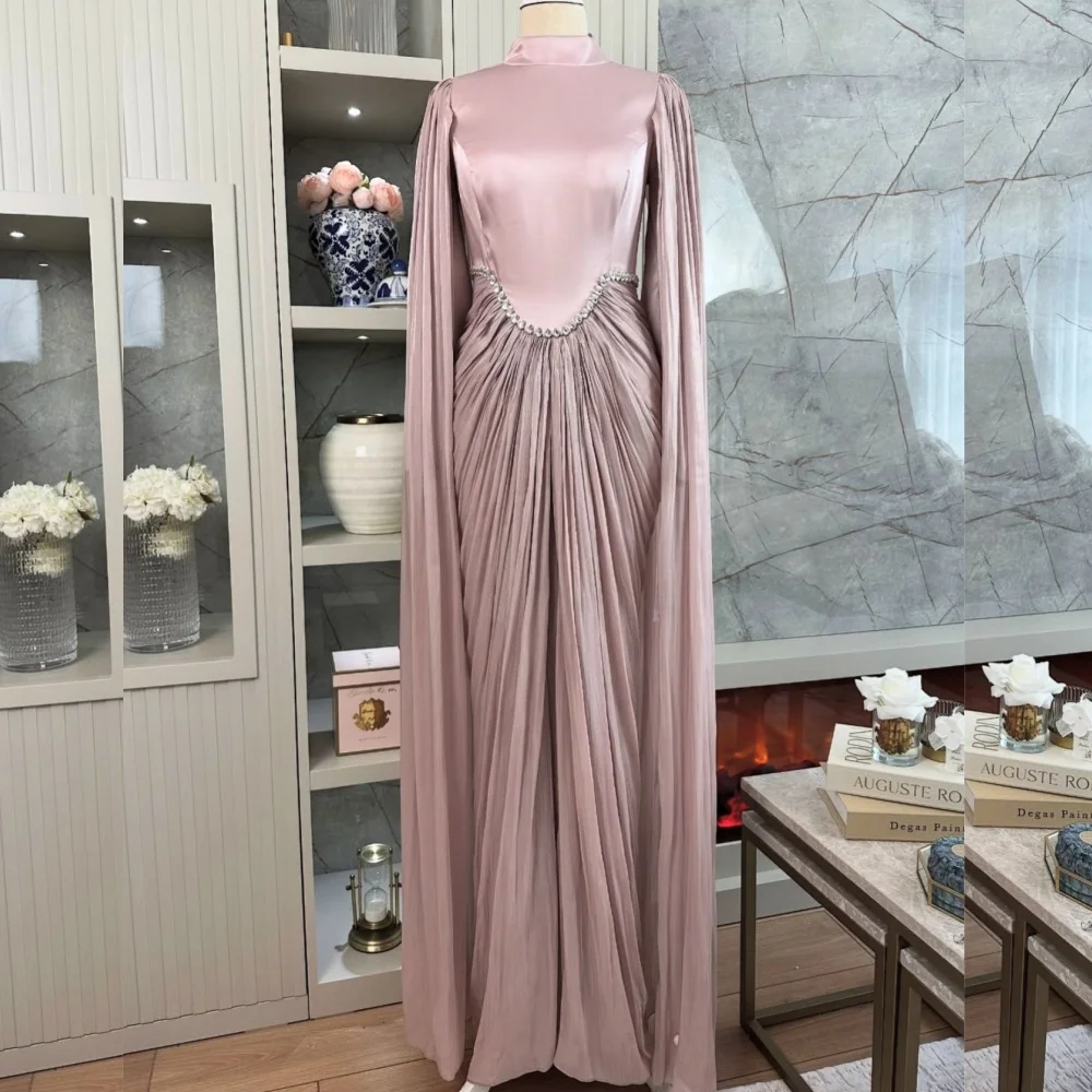 

Customized Classic Exquisite Charmeuse Sequined Pleat Trumpet High Collar Long Dresses Bespoke Occasion Sexy