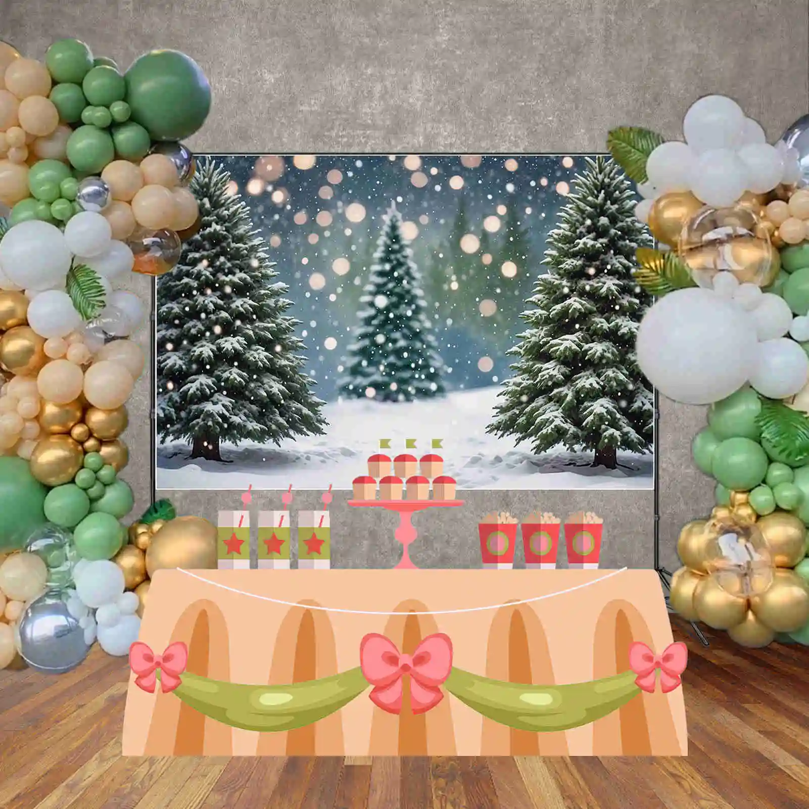 MOON.QG Christmas Pine Trees Backdrops Children Winter Outdoor Snow Forest Backgrounds Custom Party Decoration Photo Shoot Props