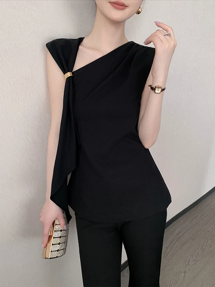 

Bla Asymmetrical Svel Vest Women's Autumn New Gentle Aosphere Design Sensation Tank Top Faion Versatile Pure Color