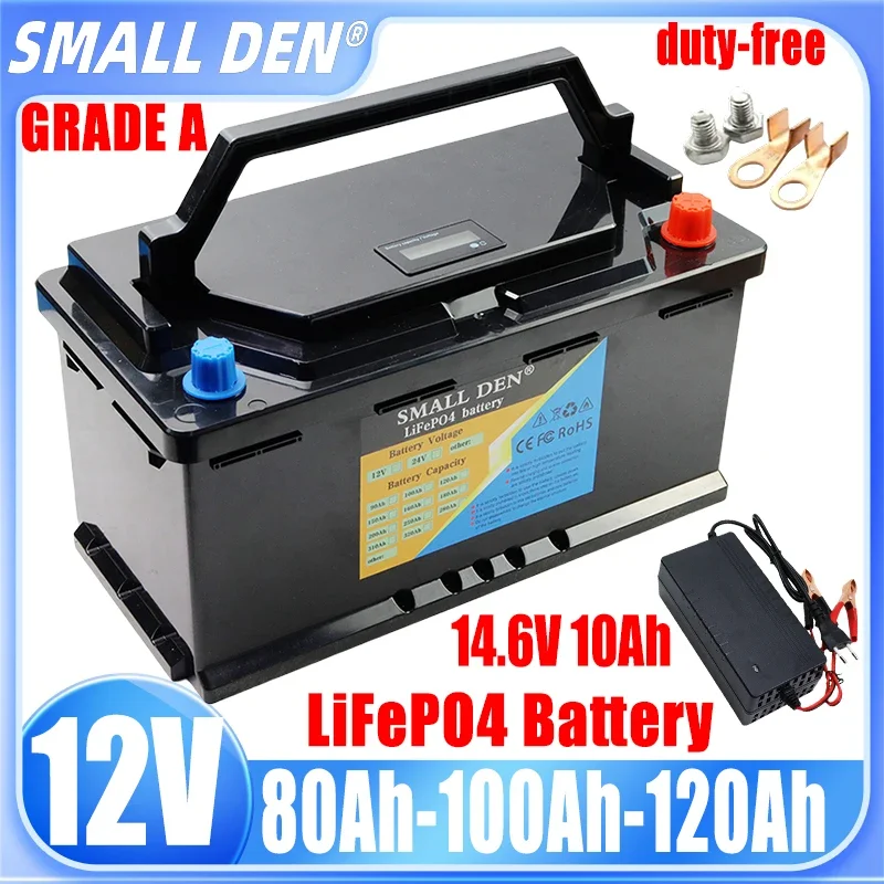 

12V 120Ah 100Ah 80Ah lifepo4 battery automatic ignition car starter power supply 12.8V E-Boat RV solar portable charging pack AA