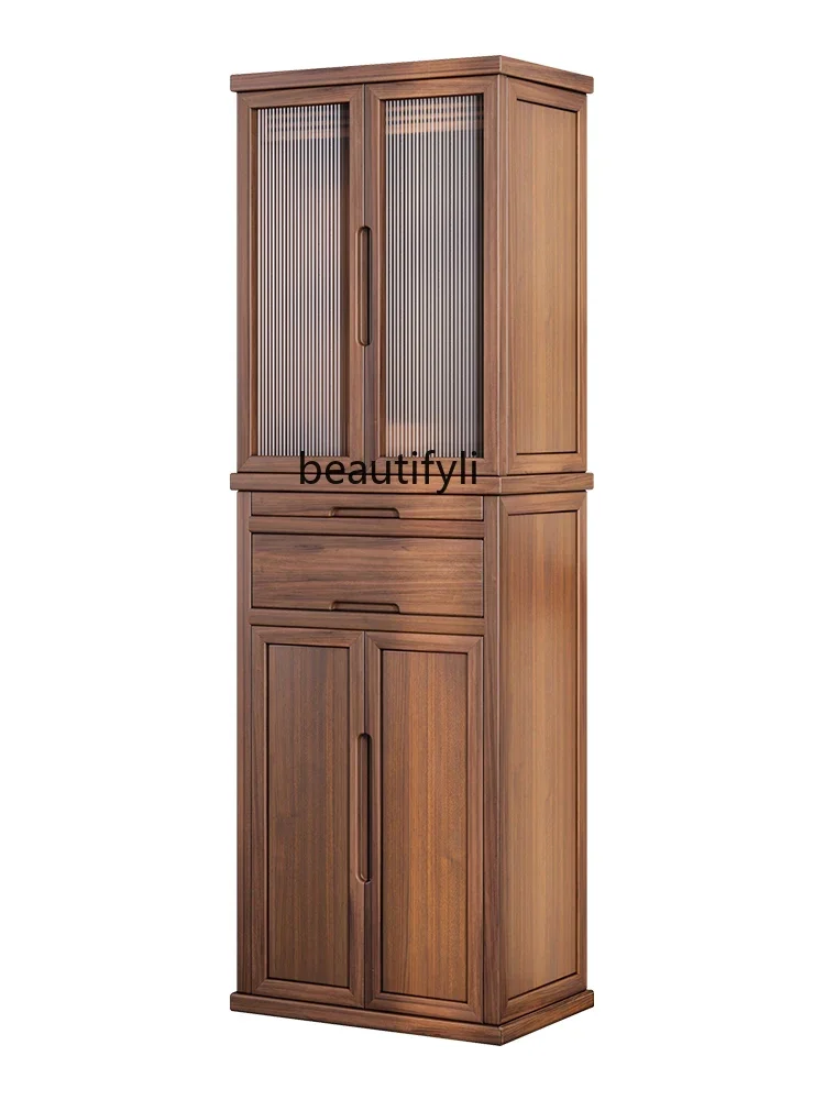 

Black walnut Chinese vertical cabinet supply table Solid wood Buddhist niche Glass with door Household God of Wealth cabinet