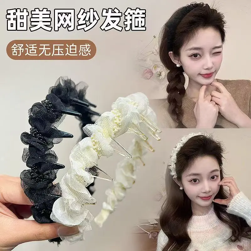 الحلو أنيقة شبكة مطوي عقال الأميرة الجنية اللؤلؤ الشعر هوب غطاء الرأس الفتيات إكسسوارات الشعر #2