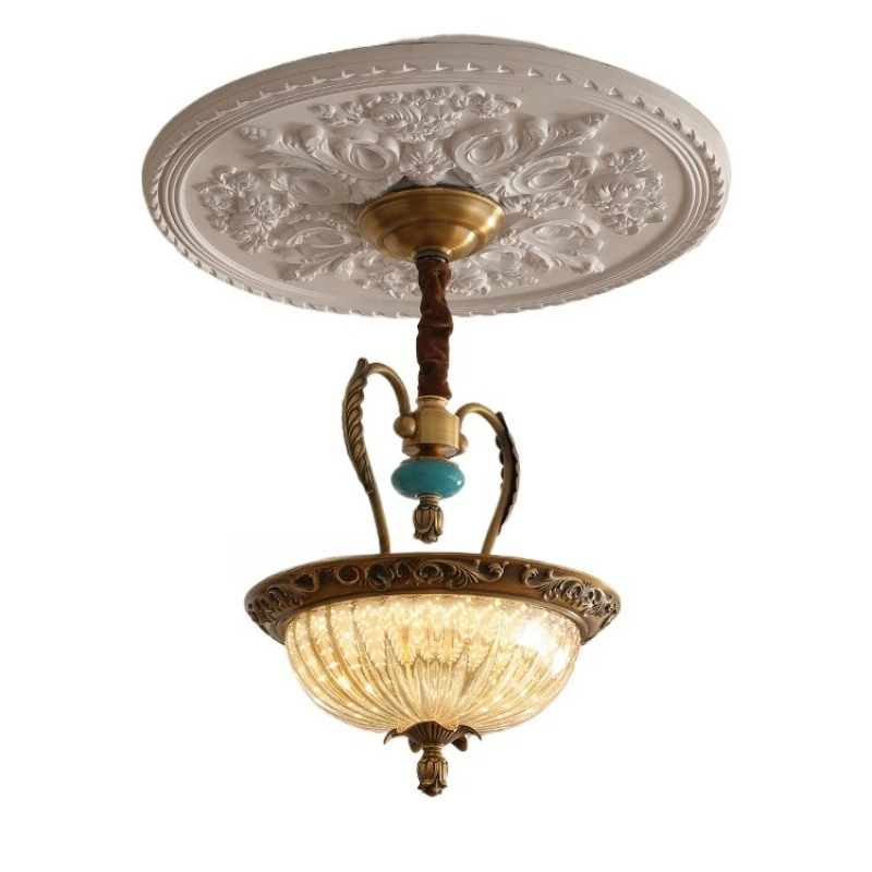 

American retro entrance chandelier, French bedroom aisle, ceramic study full copper lamp