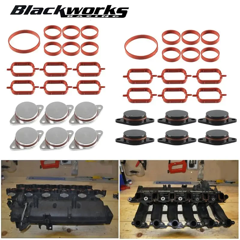 6PCS 22mm/33mm Swirl Flap Blanking Plates with Intake Manifold Gasket Seal For BMW M47 M57 E39 E87 E46 E90 E39 E60 X3 6 Cylinder