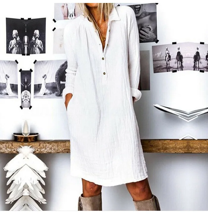 

Women's Versatile Long Shirt Dress Half-Placket Design Oversized Silhouette Fashionable Dress