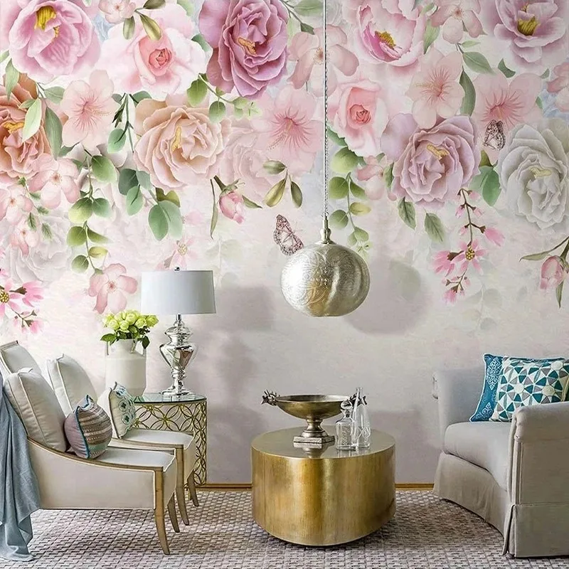 Custom 3D Wallpaper Nordic Ins Hand-painted Romantic Flowers Photo Wall Murals Living Room Bedroom Rural Decor 3D Wall Painting