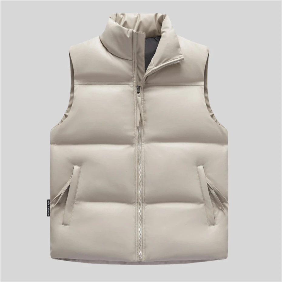 Gilet in pelle PU antivento da uomo giacca invernale senza maniche cappotto imbottito da uomo cerniera gilet addensato caldo gilet spesso giacche nere