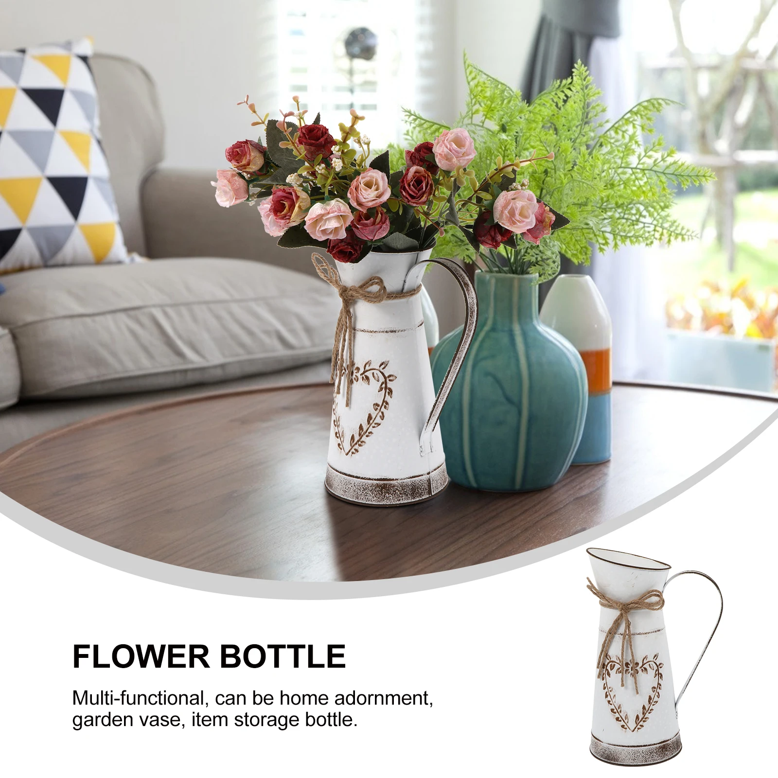 

Heart Shaped Flower Vase Metal Bucket for Arrangement Vintage Rustic White Large Home Office Hotel Wedding Birthday Party