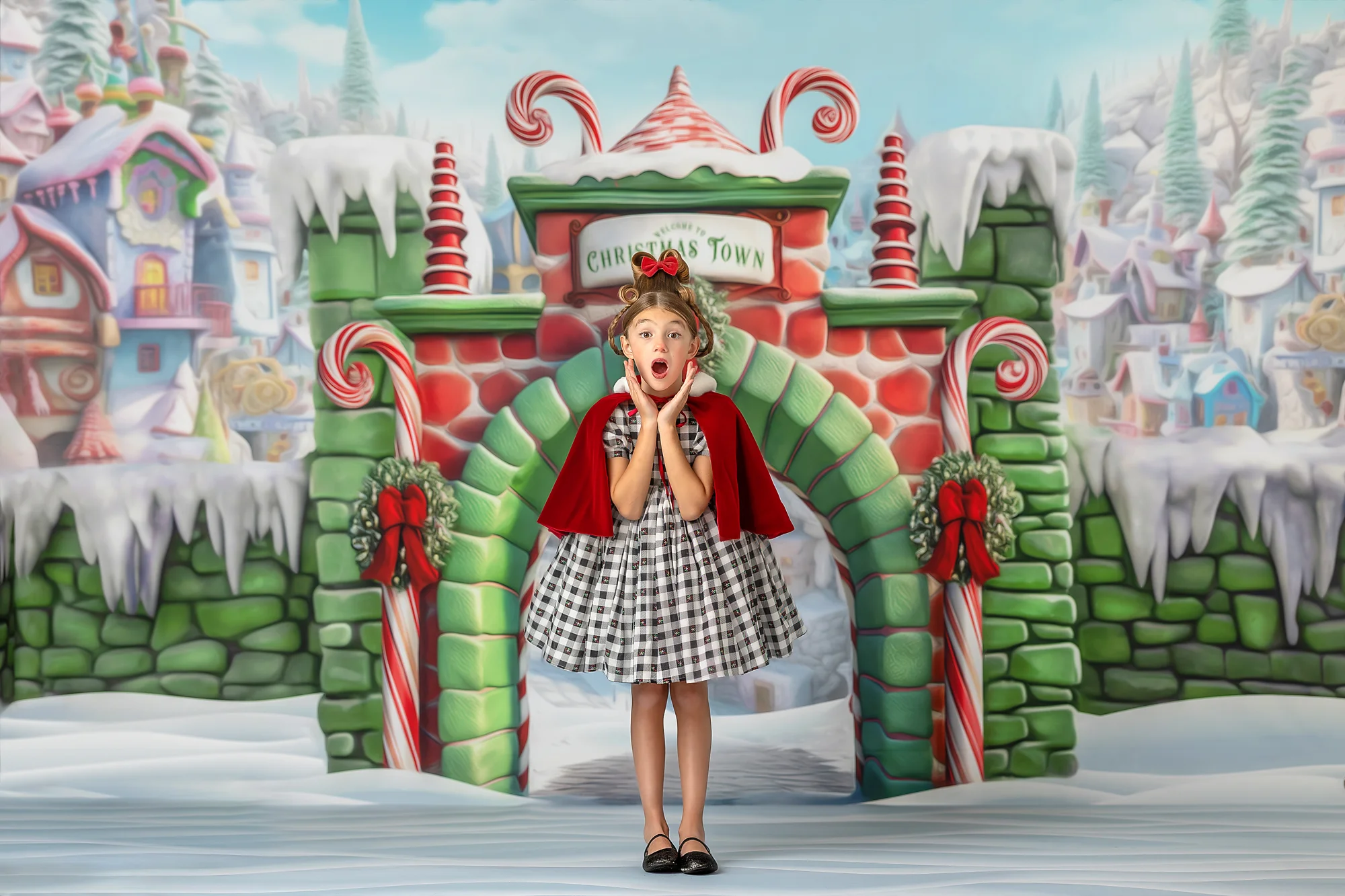 Welcome to Whoville Christmas Town Backdrops Kids Baby Photography Child Adult Photocall Castle Xmas Tree Snowy Background