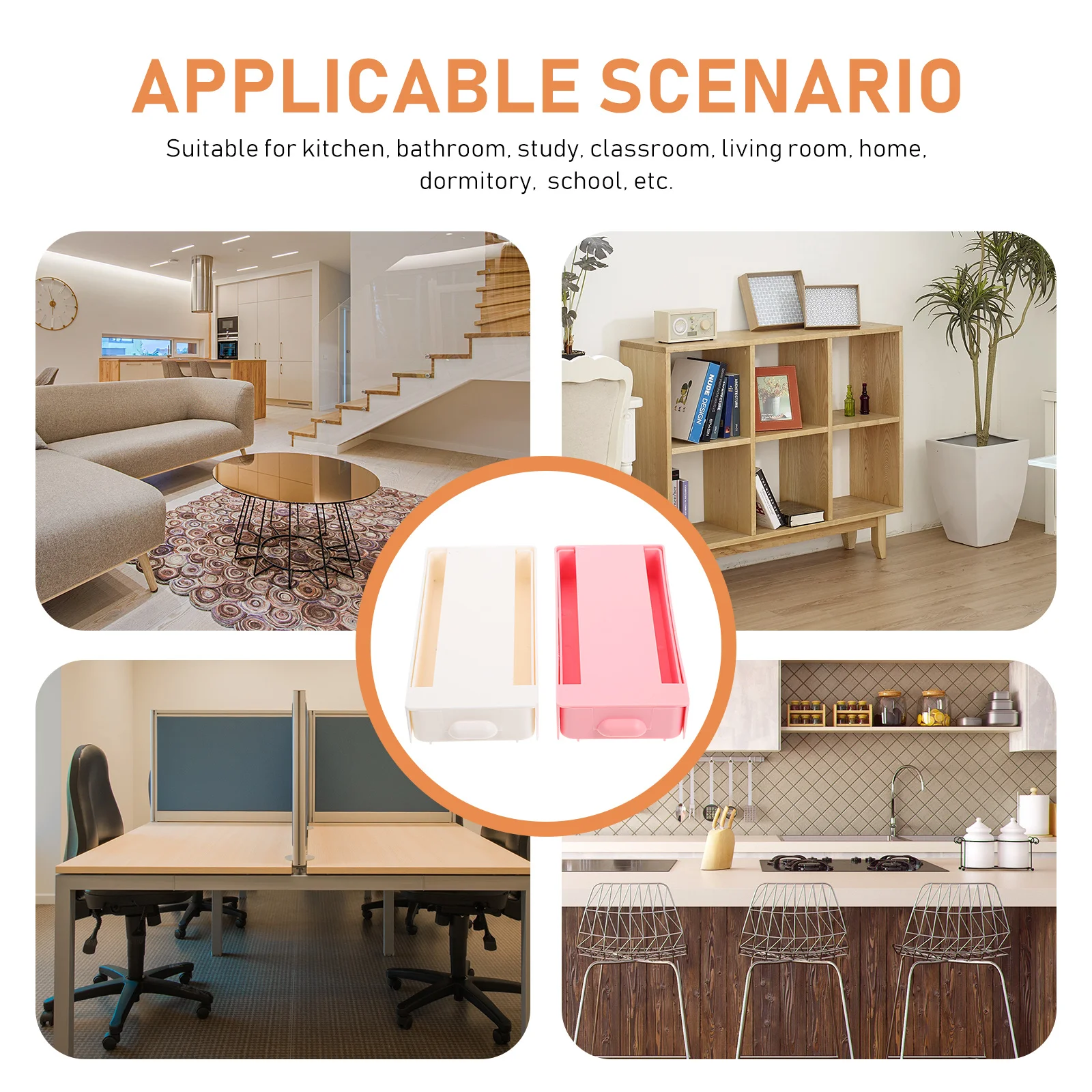 

2pcs Under Desk Drawer Box Hidden Storage Case For Pens Rulers Stationery Organizer Sundries Keeper Adhesive Desktop Container