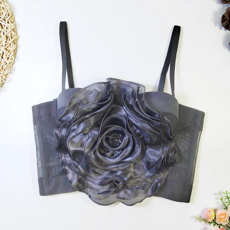 A858 Dropshipping Modna Koszulka na Ramiączkach dla Dziewcząt i Kobiet, Urocza Sukienka Wspomnień, Modna Odzież Sceniczna do Tańca z Siateczką i Kwiatowym Gorsetem 3D