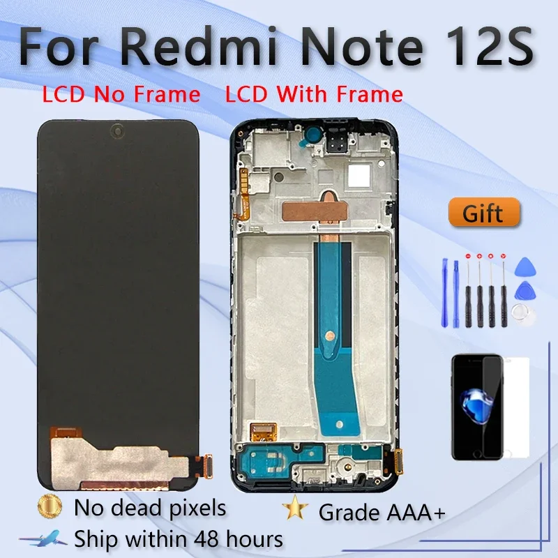 6.43'' OEM LCD For Xiaomi Redmi Note 12S 2303CRA44A 23030RAC7Y 2303ERA42L AMOLED Display Touch Panel Screen Replacemen  frame