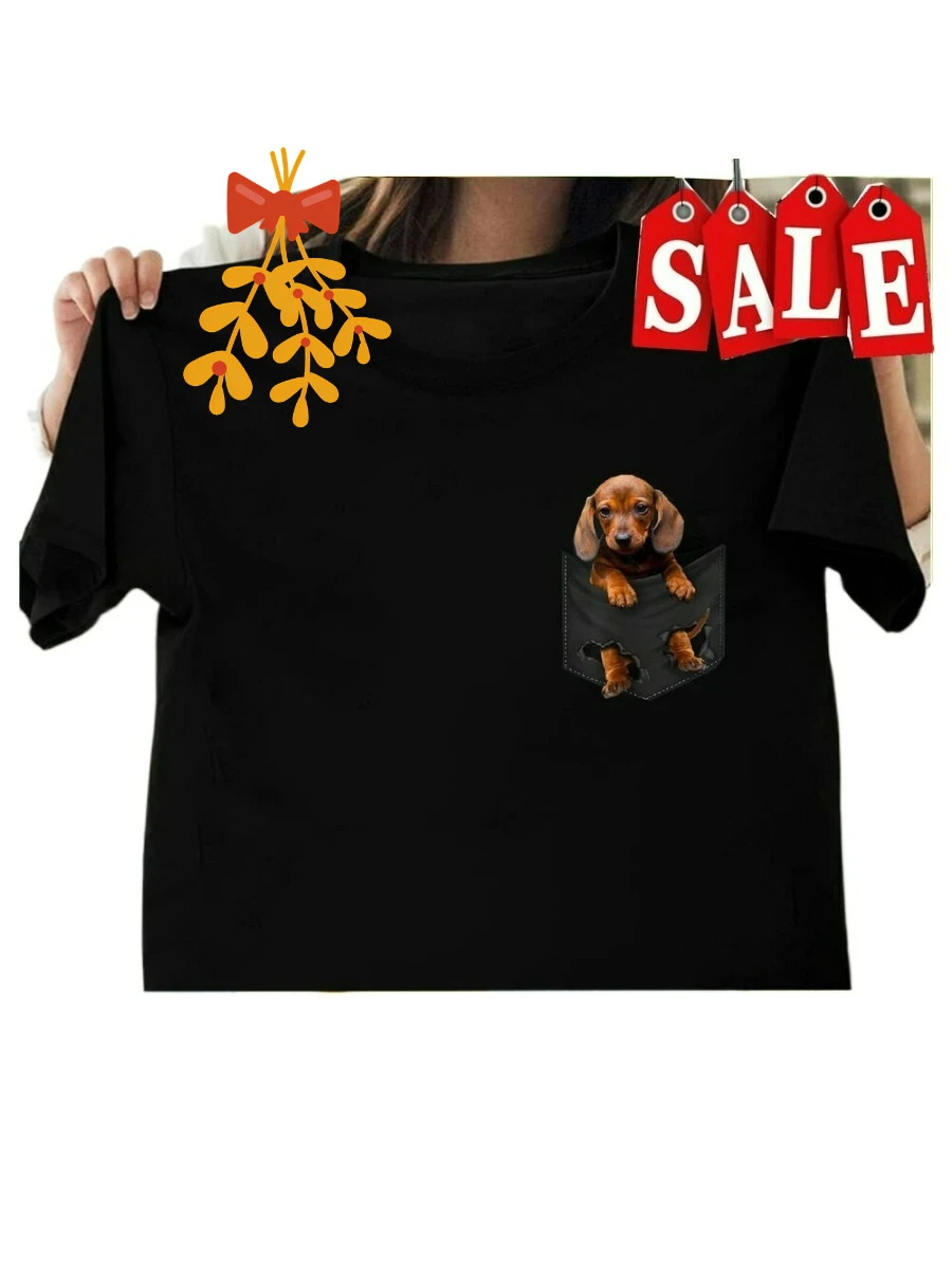 Dachshund In My Pocket, Weiner Dog Dachshund Lovers Camiseta unissex 100% algodão com gola redonda, manga curta, casual, masculina, verão