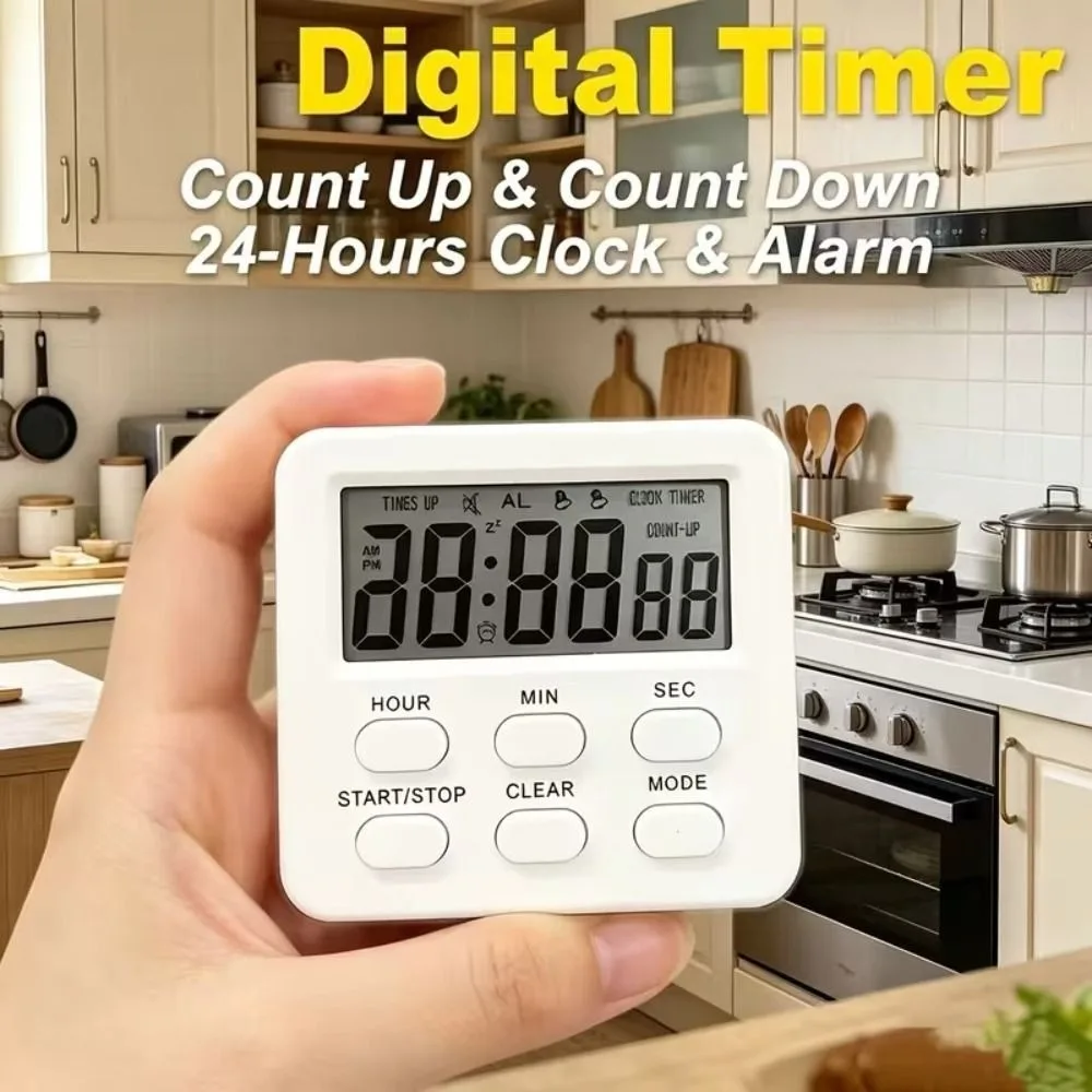 Memory Function Dual-Mode Digital Timer Magnetic Back Large LCD Display Kitchen Timer Durable Compact Countdown Timer Cooking