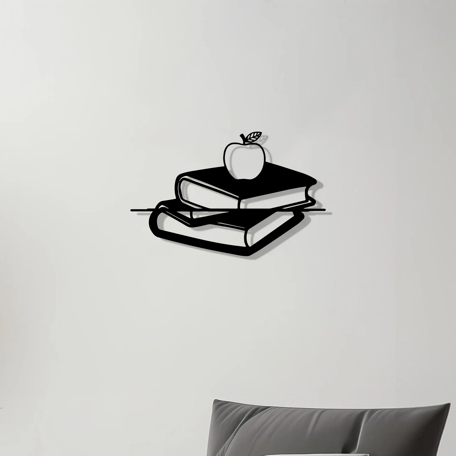 Book & Apple Metal Wall Art, 2D Flat Laser‑Cut Iron Silhouette, Rust‑Resistant Powder‑Coated Wall‑Mounted Academic Wall