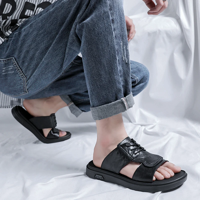 Genuine Leather Summer Beach Hotel Slippers High Quality Soft Sole Comfortable Slippers Casual Shoes Outdoor Lightweight Sandal