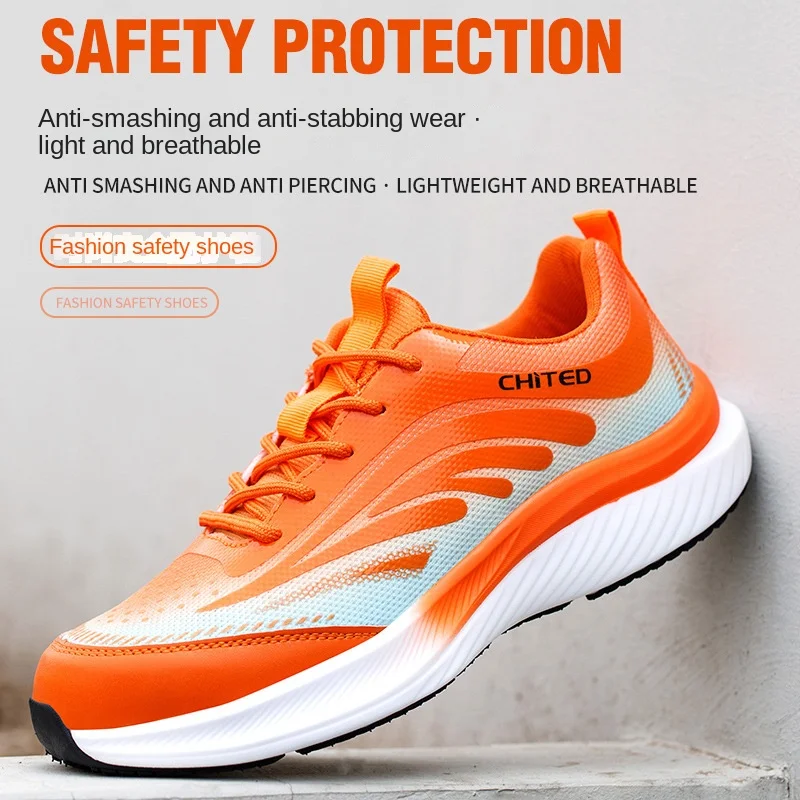 Women's Tennis Shoes Elastic EVA Patch Breathable Shoes Fashionable and Safe Steel Toe, Anti Puncture Anti Slip Mesh Work Shoes