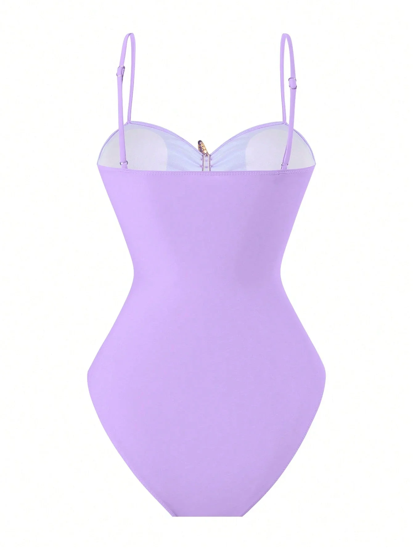 

Purple One-Piece Swimsuit With Starfish Decor Hollow Out Ruched Tummy Control