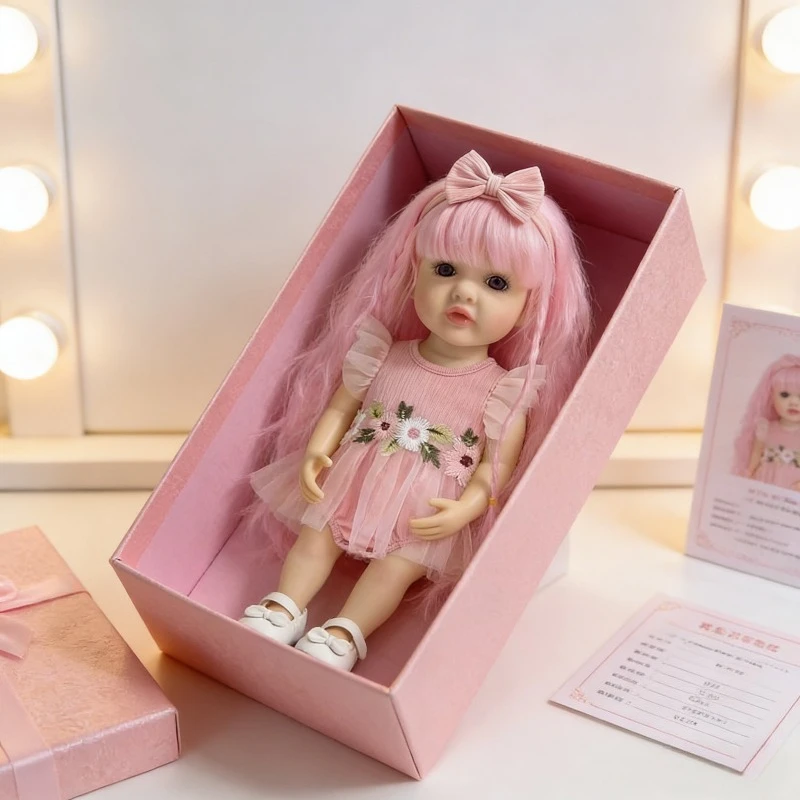

55CM Reborn Toddler Girl Full Body Vinyl Princess Betty Hand-detailed Painting Pink Long Hair