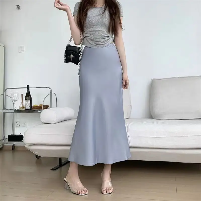 Elegant Women Fish Tail Half Skirt Korean Style High Waist Slimming Mini Skirt Fashion Temperament Solid Color Mid-Long Dress
