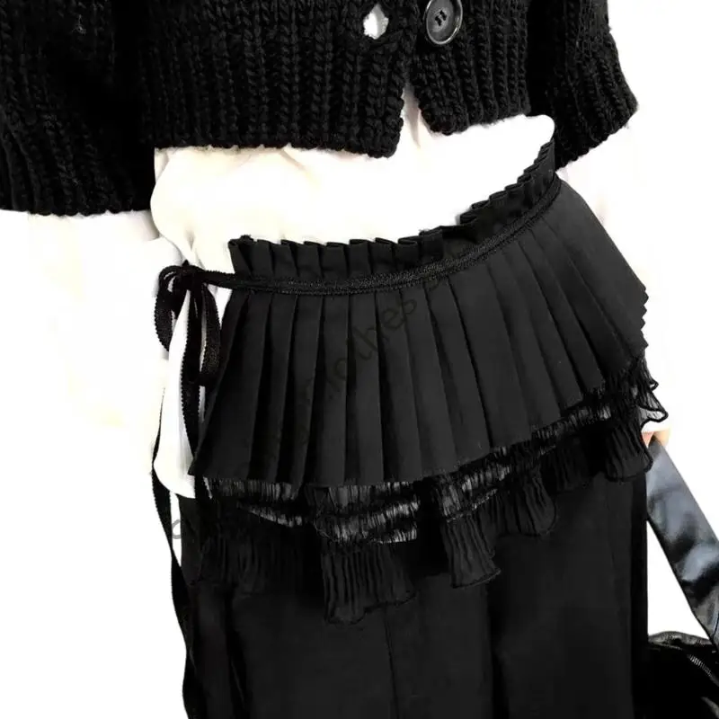 M68A طبقة مزدوجة الدانتيل مطوي تنورة الورك تنورة الخصر للنساء المراهقات الزي اليومي