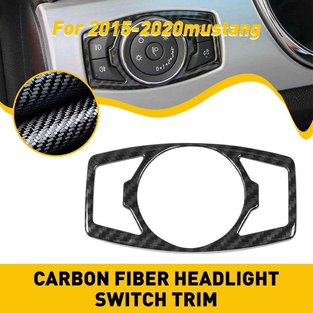 1Pcs Carbon fiber Headlight Switch Trim Decor Cover for Ford Mustang 2015 2016 2017 2018 2019 2020 Car Styling Accessories