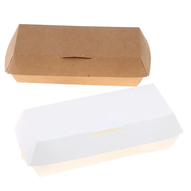 【D】Disposable Kraft Paper Hot Dog Boxes 10Pcs Oil Resistant Coating Food Safe for Outdoor Picnic Party Events