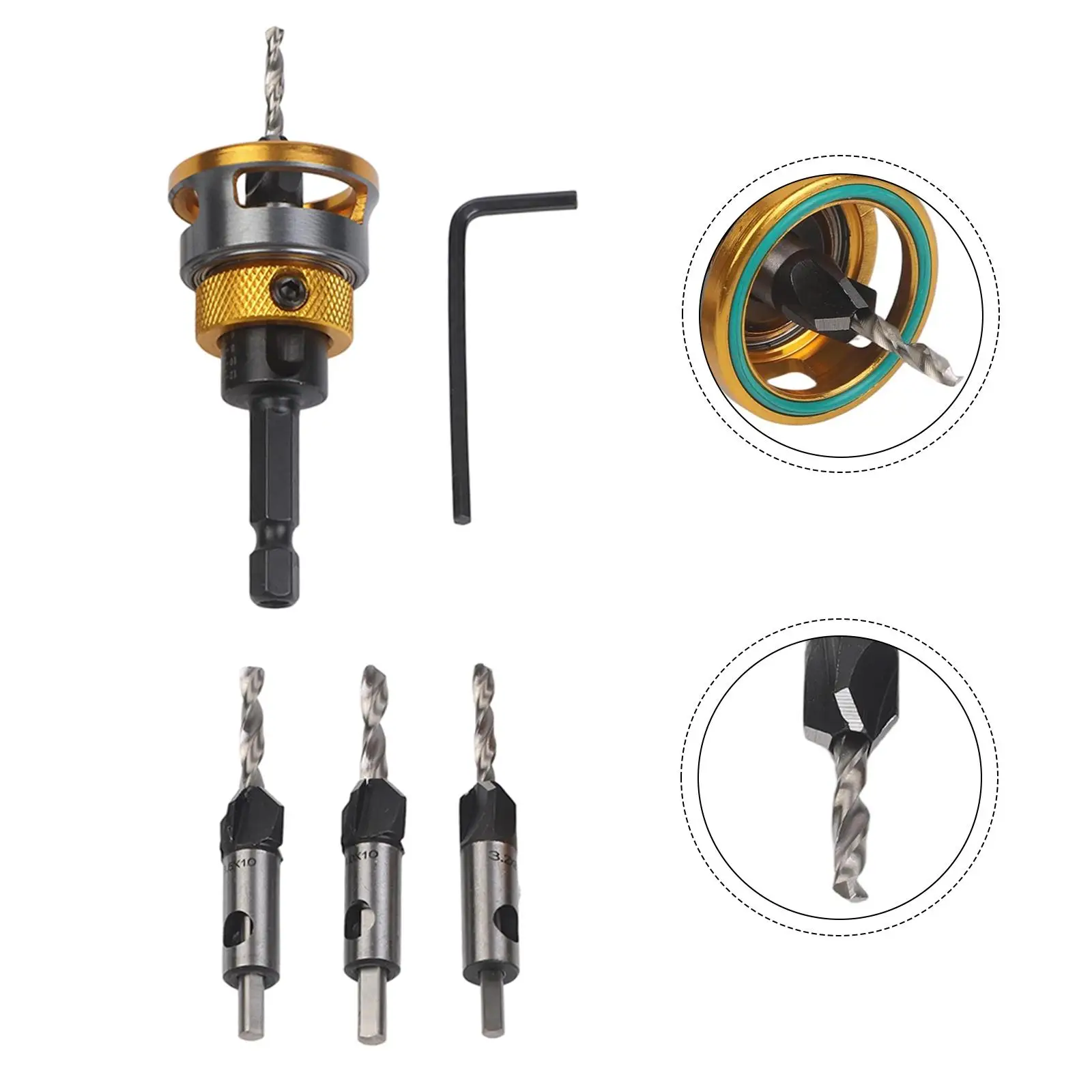 

Профессиональный набор сверл с зенковкой из 4 предметов с ограничителем глубины для точной подготовки отверстий в дереве и металле