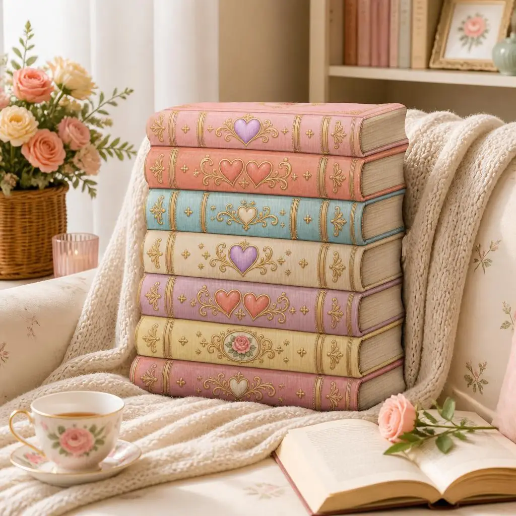 Romance Book Lover Plush Pillow Shaped Stuffed Cushion for Cozy Reading Vintage Book Stack Throw Pillow Home Decor Gift Idea