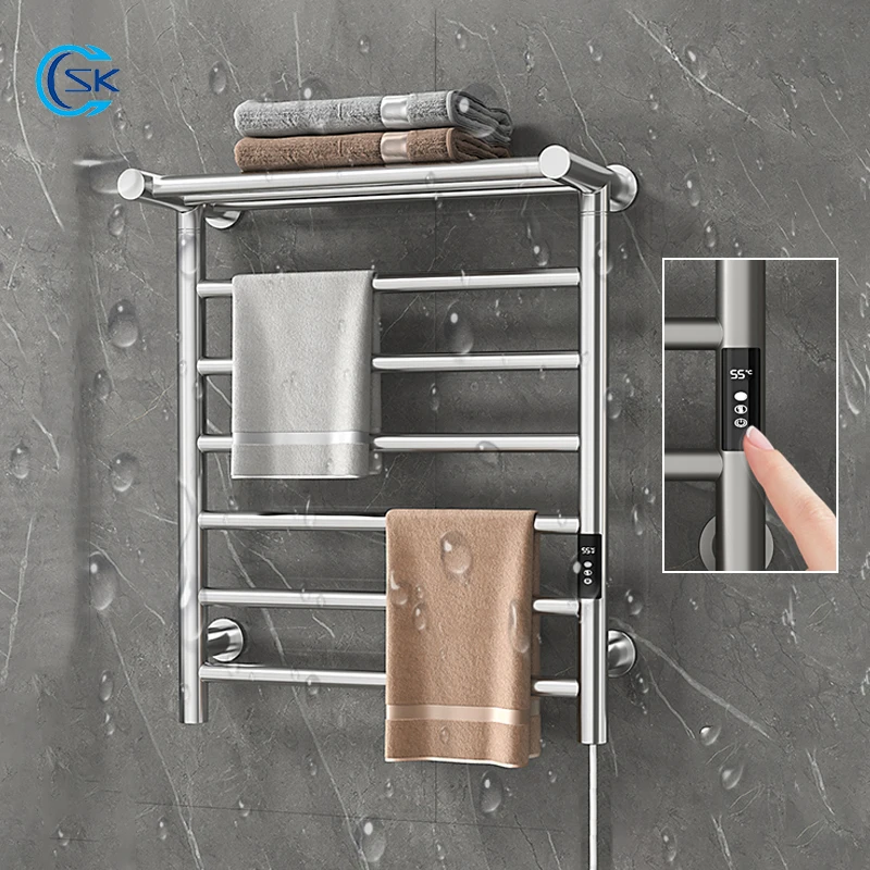 

Bathroom Equipment Temperature Time Control Electric Heated Towel Rail Stainless Steel Towel Warmer Home Electric Towel Rack