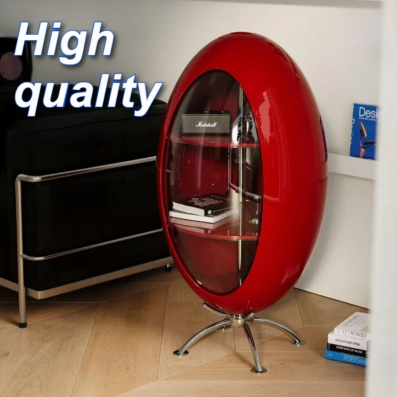 3-tier Living Room Cabinets Luxury Oval Cabinet Floor Standing Storage Cabinets Transparent Display Showcase Organizer Furniture