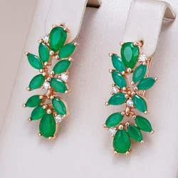 Kinel Hot Full Emerald Cut Zircon Crystal Flower Drop Earrings For Women Luxury 585 Rose Gold Color Daily Fine Ethnic Jewelry