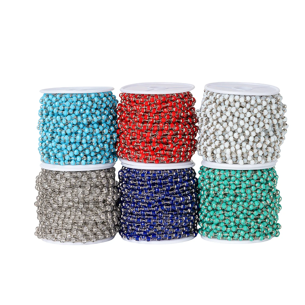 1Meter Stainless Steel 4mm Crystal Beaded Chain Bulk For DIY Handmade Necklace Bracelet Components Jewelry Making Findings