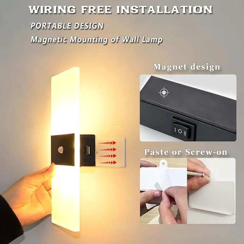 2PCWireless applique batterie avec interrupteur LED alimenté par batterie applique intérieure tactile contrôle lampe USB Rechargeable éclairage mural