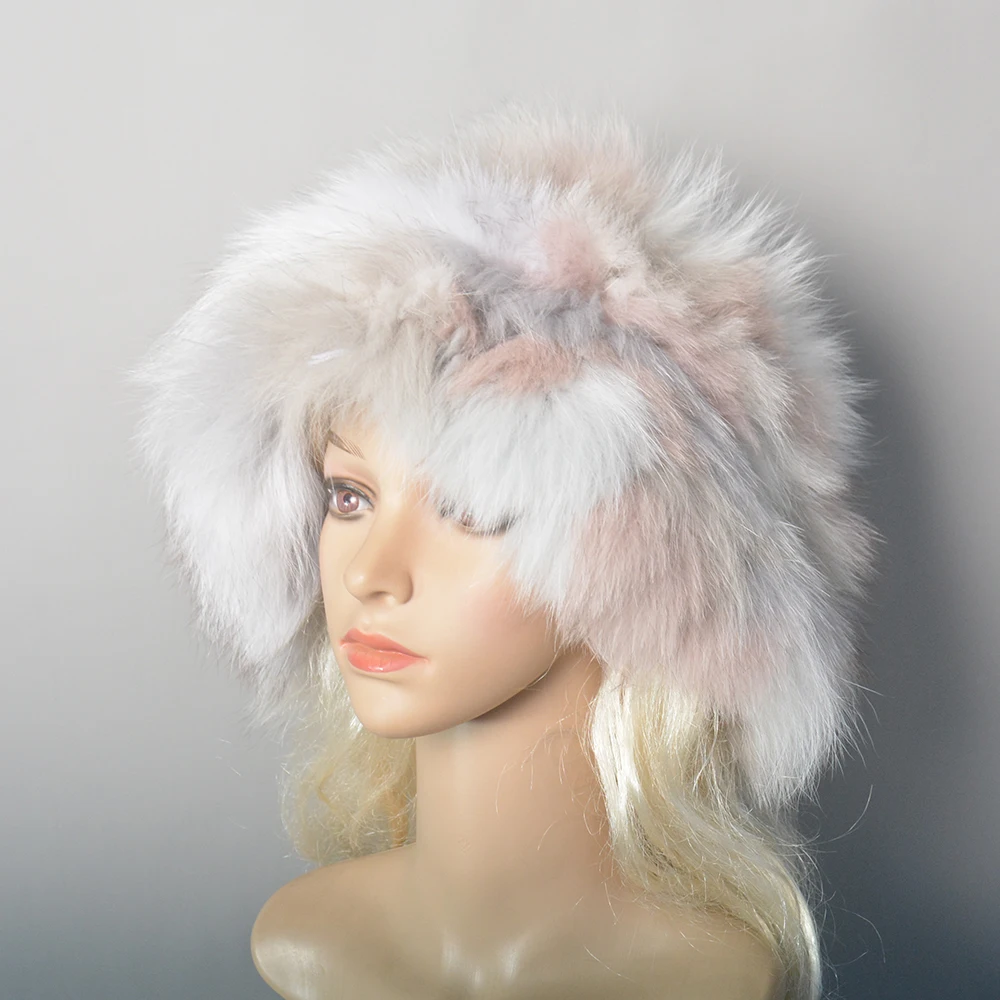 New Luxury Knitted Real Genuine Fox Fur Hats Women Beanies Solid Fox Fur Caps Winter Lady Party Fashion Fur Hat Skullies