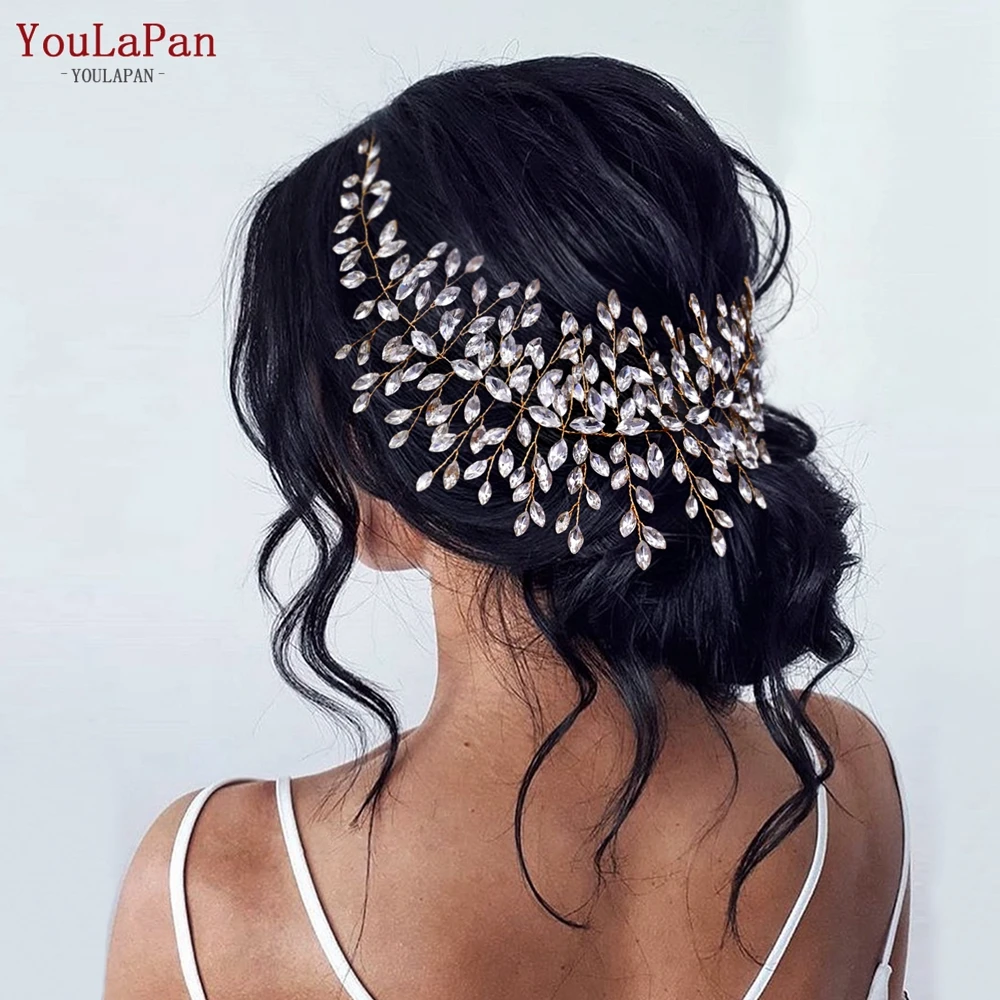 YouLaPan, diadema de boda dorada y plateada con diamantes de imitación de cristal hecha a mano, diadema con joyas, joyería para el cabello de boda HP237