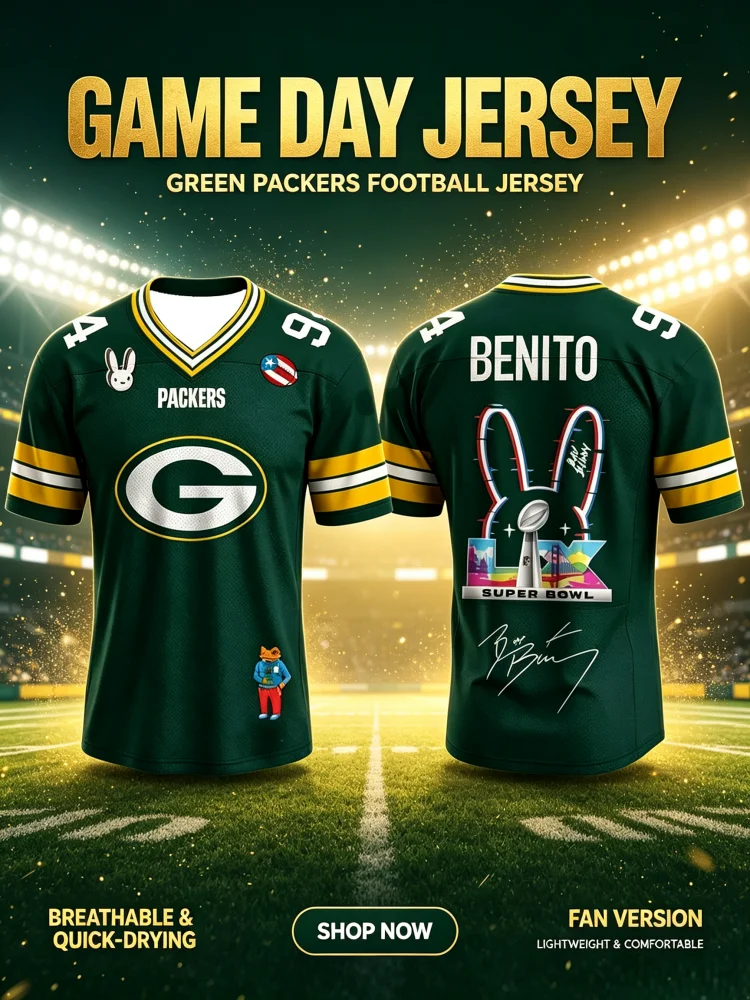 Benito Bunny Super Bowl Football Jersey Dark Green V‑Neck Short Sleeve T-shirt G Logo Frog Graphic Fan Sport Top Family Kid Tees