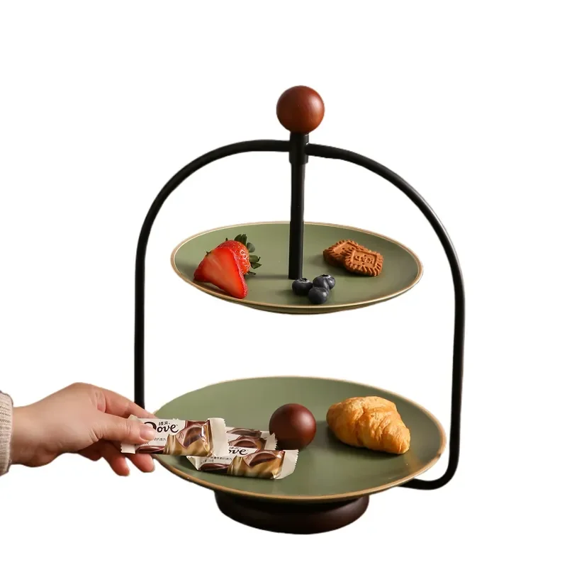 Three Layer Ceramic Fruit Plate Medieval Cake Rack Snack Nut Plate Retro Silent Light Luxury Tea Break Serving Tray for Home