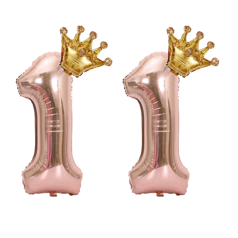 1 STÜCK 32 Zoll Roségold Krone Digitale Zahlenfolienballons Prinzessin Geburtstag Dekoration Party Hochzeit Weihnachten Zahlenballon Anniv