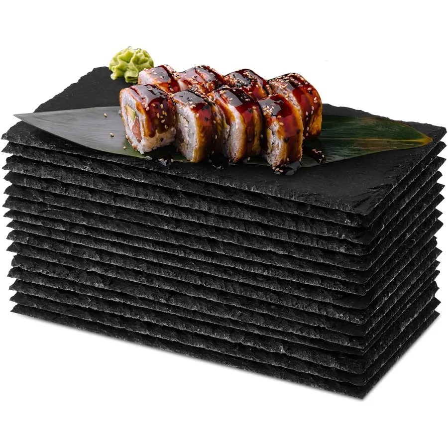 

15 Pcs 8 x 4 Inch Slate Charcuterie Boards Bulk Mini Slate Cheese Board Black Sushi Platters Individual Stone Serving Tray Plat