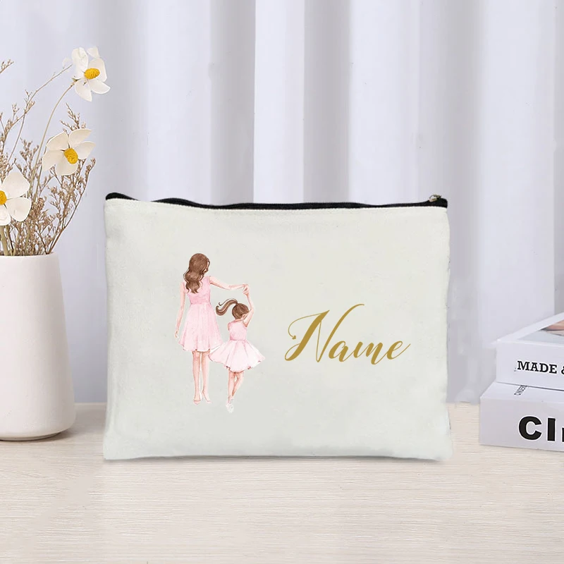 Bolsa de maquiagem personalizada com nome de família, saco cosmético, lápis bonito, WC armazenamento sacos, mãe, filha, filho Clutch