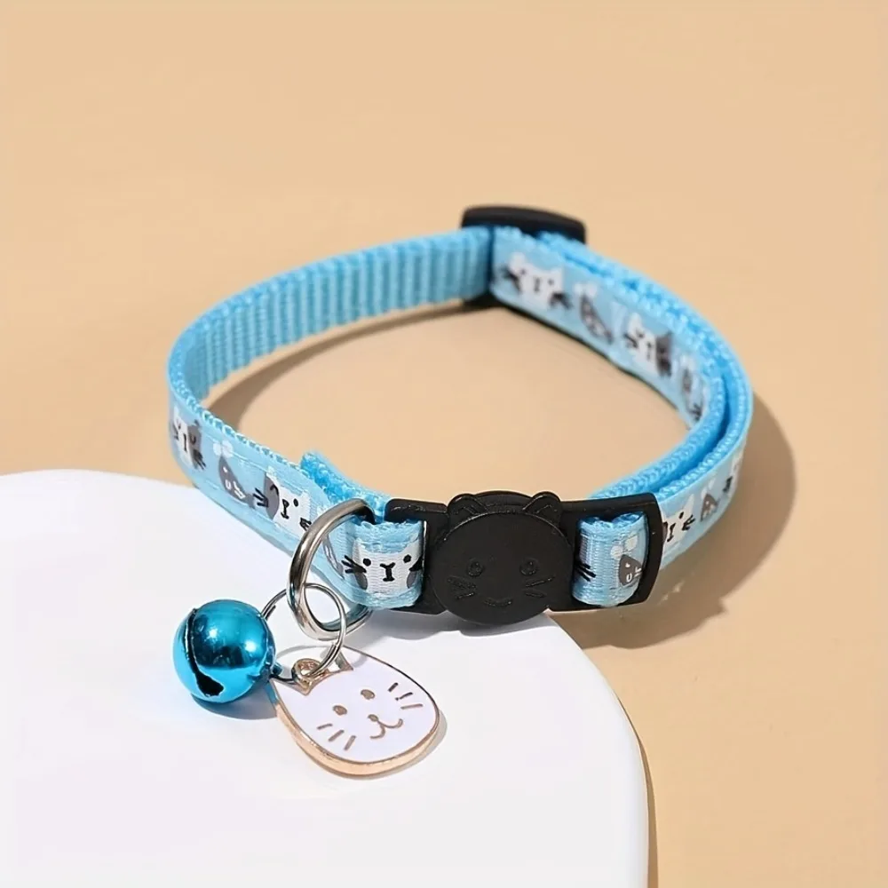Adjustable Pet Cat Collar Safety Buckle Quick Release Anti-lost Cat Necklace Cat Pattern with Cat Face Pendant Bell