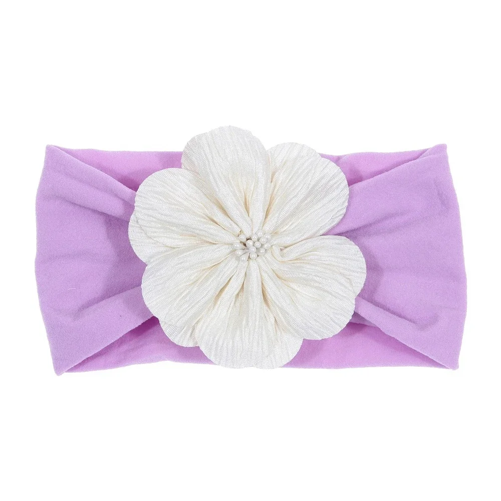 1PCS Fashion Baby Girls Flower with Stamen Nylon Headband Handmade Elastic Newborn Toddler Turban Headwraps Hair Accessories