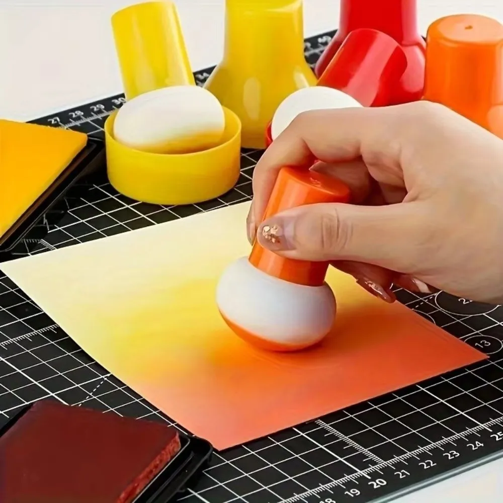 6pcs Colorful Stencil Brush Set Ink Applicator with Handles Wet Dry Gourd Sponge Arts Crafts DIY Card Making Tool