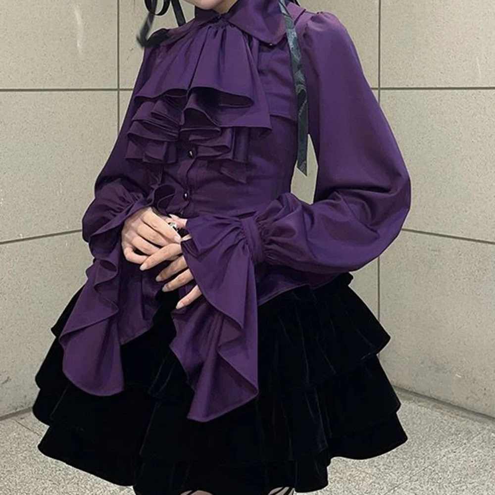 

Винтажная дизайнерская блузка с длинными рукавами в готическом стиле, с рюшами, модная женская блузка 2026 года, лето